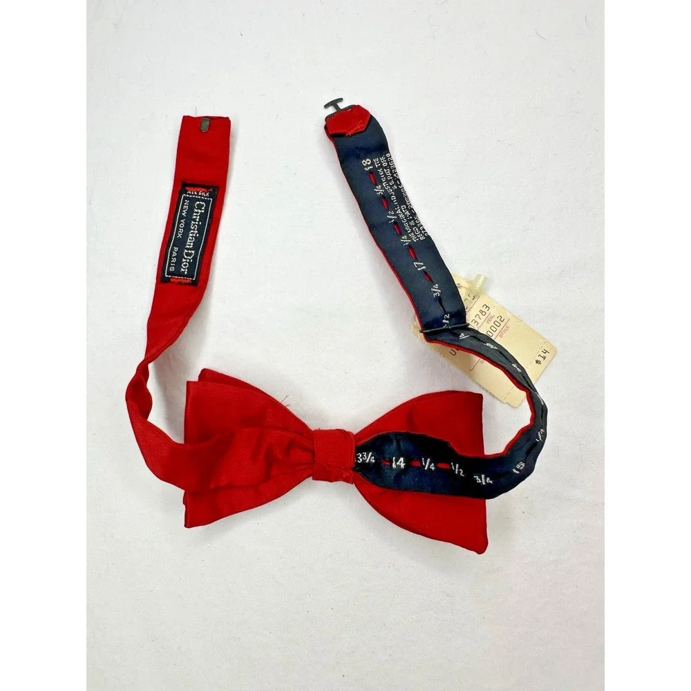 Christian Dior Men's Red Silk Bow Tie Vtg Up to 18 in Jacobsons New Old Stock